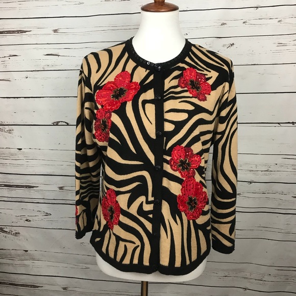Sweaters - Jack B Quick Animal Print/ Floral Sweater Sz L